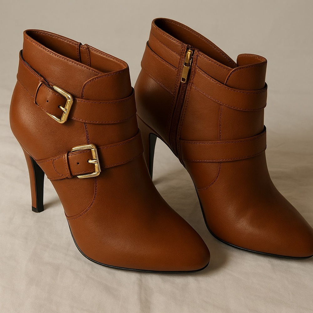 Lauren Ralph Lauren Brown Heeled Boots with Gold Buckles